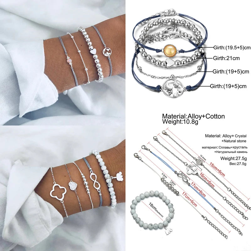Boho Geometric Bracelet & Bangle Sets For Women Vintage Star Map Hand Heart charm Beads Chains Fashion Jewelry Accessories