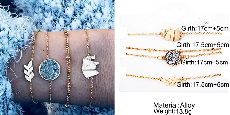 Boho Geometric Bracelet & Bangle Sets For Women Vintage Star Map Hand Heart charm Beads Chains Fashion Jewelry Accessories