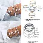 Boho Geometric Bracelet & Bangle Sets For Women Vintage Star Map Hand Heart charm Beads Chains Fashion Jewelry Accessories