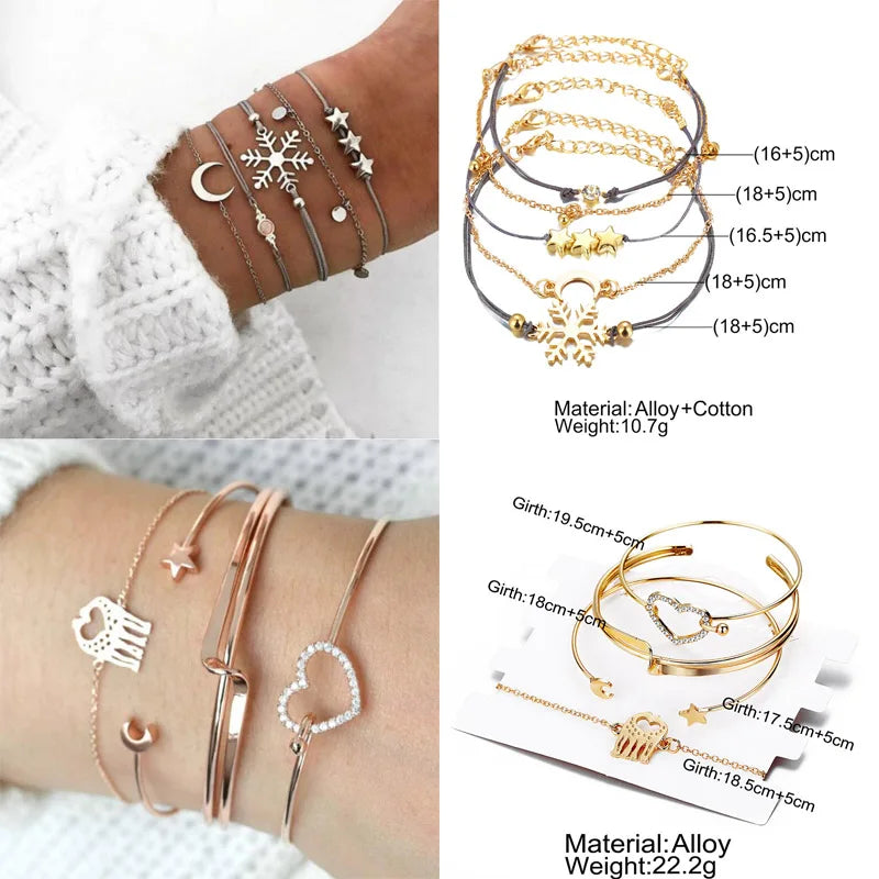Boho Geometric Bracelet & Bangle Sets For Women Vintage Star Map Hand Heart charm Beads Chains Fashion Jewelry Accessories