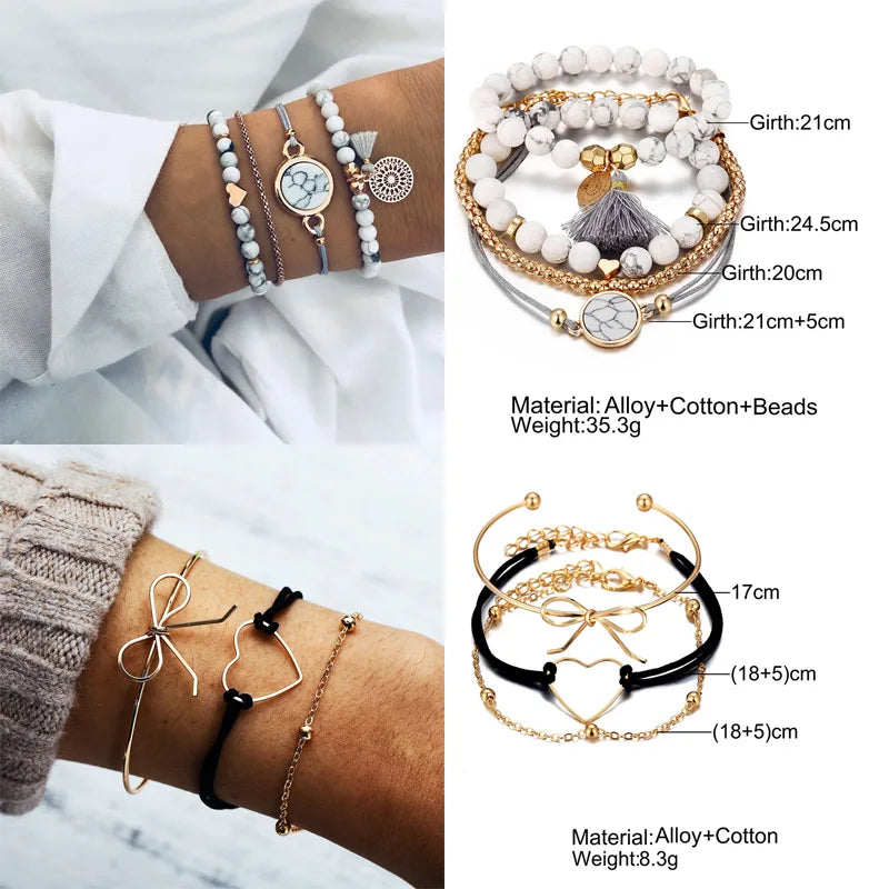 Boho Geometric Bracelet & Bangle Sets For Women Vintage Star Map Hand Heart charm Beads Chains Fashion Jewelry Accessories