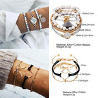 Boho Geometric Bracelet & Bangle Sets For Women Vintage Star Map Hand Heart charm Beads Chains Fashion Jewelry Accessories