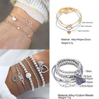 Boho Geometric Bracelet & Bangle Sets For Women Vintage Star Map Hand Heart charm Beads Chains Fashion Jewelry Accessories