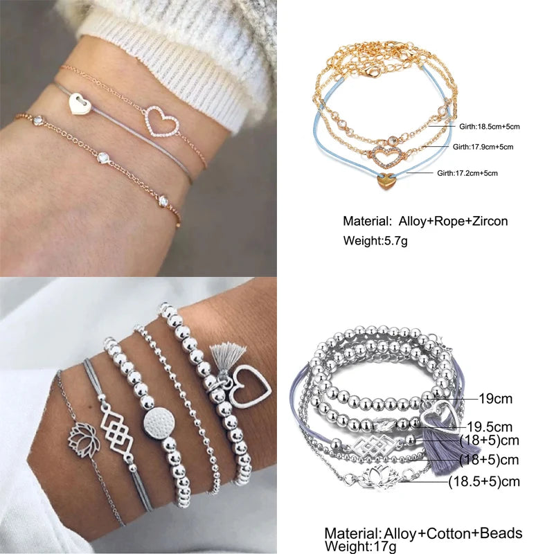 Boho Geometric Bracelet & Bangle Sets For Women Vintage Star Map Hand Heart charm Beads Chains Fashion Jewelry Accessories