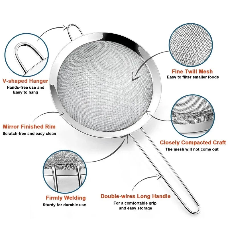 Stainless Steel Sieve Mesh Filter Slotted Spoon Kitchen Essential 3 Pack Fine Food Strainer with Long Handle for Cooking