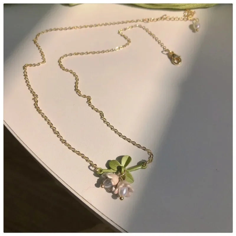 New Design Lily of The Valley Pearl Green Earrings