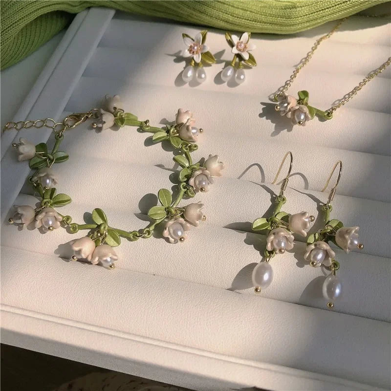 New Design Lily of The Valley Pearl Green Earrings