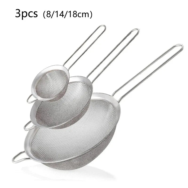 Stainless Steel Sieve Mesh Filter Slotted Spoon Kitchen Essential 3 Pack Fine Food Strainer with Long Handle for Cooking
