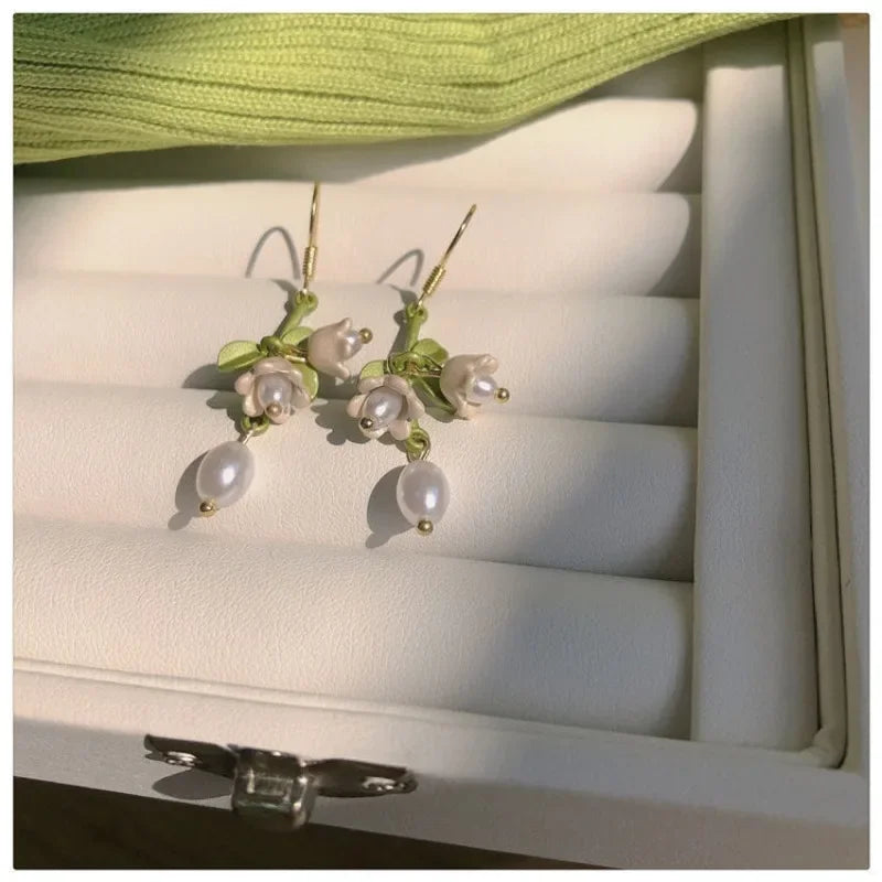 New Design Lily of The Valley Pearl Green Earrings