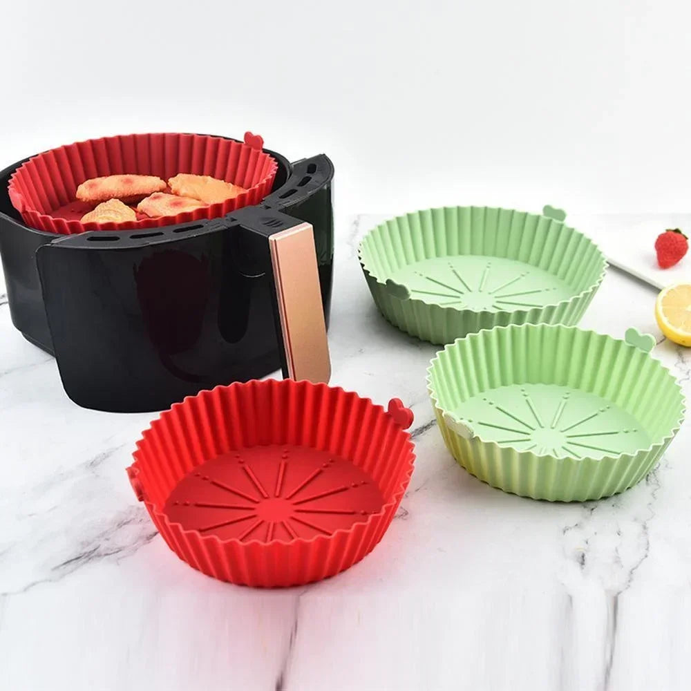 Air Fryer Silicone Liners Pot, Airfryer Basket, Replacement of Flammable Parchment Paper, Reusable Baking Tray Oven Accessories