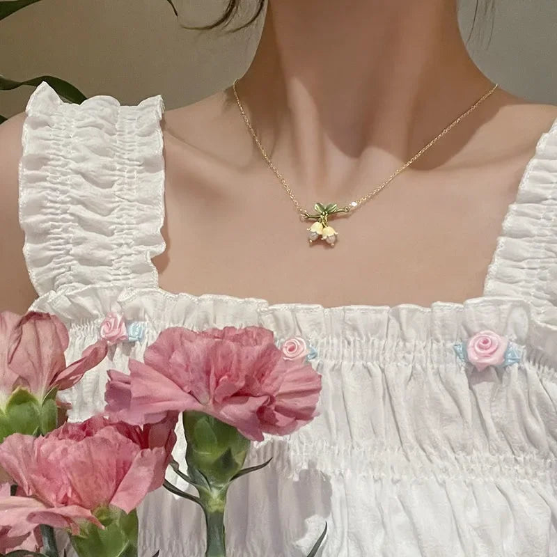 New Design Lily of The Valley Pearl Green Earrings