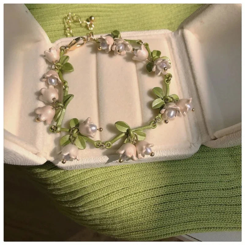 New Design Lily of The Valley Pearl Green Earrings