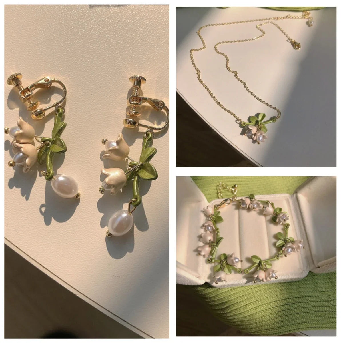 New Design Lily of The Valley Pearl Green Earrings